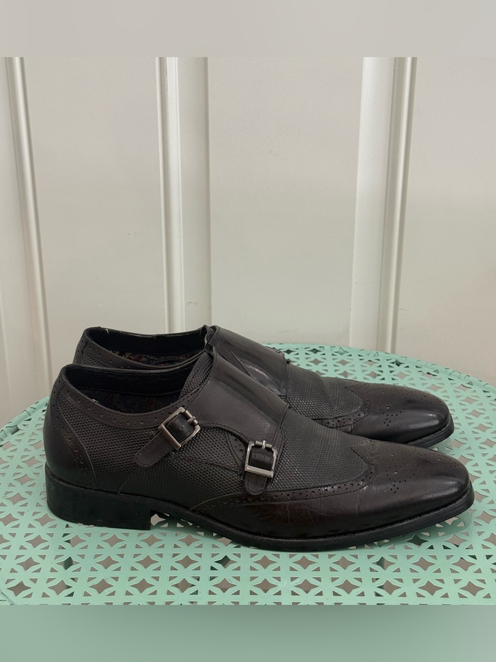 Stacy Adams Men's Karson Wingtip Double-Monk Black Leather Strap Dress Shoe -7.5